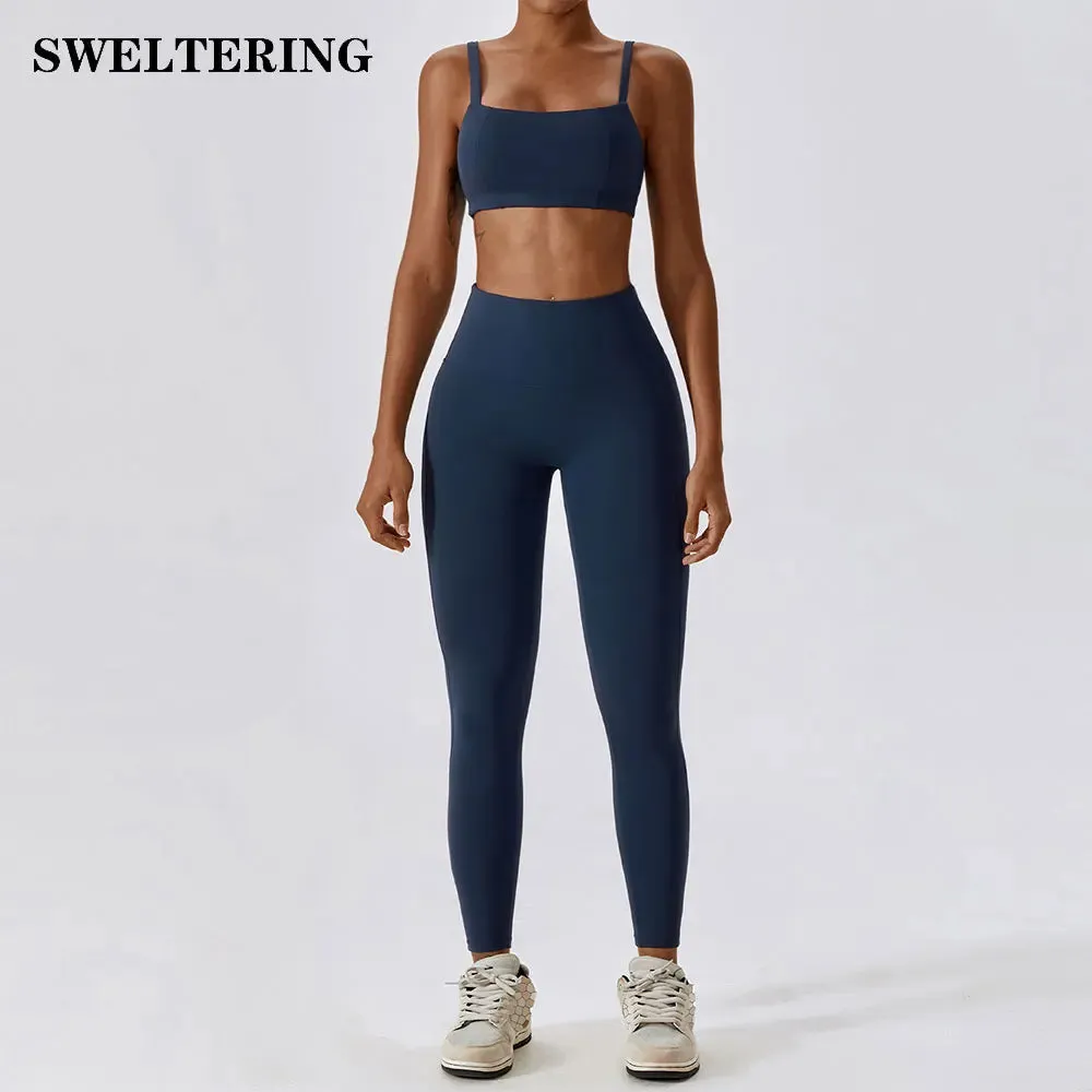 2PCS Yoga Set Nude Feeling Workout Sets Women Tracksuit Gym Push up Fitness Running Workout Sportwear Sport Bra Leggings Suit