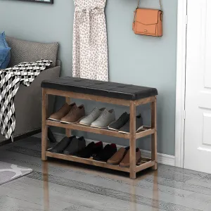 3 Tiers Shoe Storage Bench with Cushioned Seat-Brown