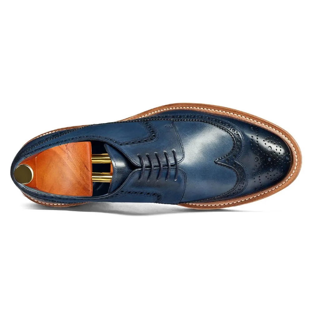 7 CM / 2.76 Inches CMR CHAMARIPA Goodyear Welted Tall Men Shoes - Navy Hand Painted Wingtip Derby Shoe