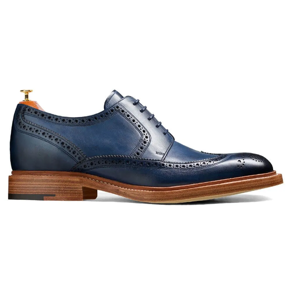 7 CM / 2.76 Inches CMR CHAMARIPA Goodyear Welted Tall Men Shoes - Navy Hand Painted Wingtip Derby Shoe