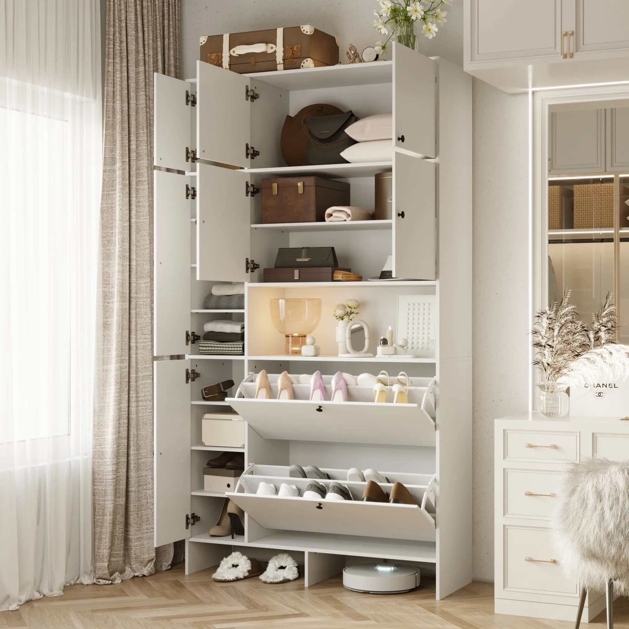 9-Door 1-Shelf Wardrobe With Shoe Storage Cabinet