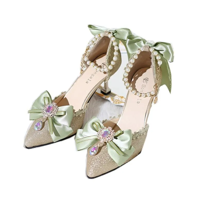 Advbridge Green Kawaii French Sweet Girl Lolita Shoes High Heels 7cm Elegant Princess Wedding Lolitas Palace Pointed Toe Women Cos Sandals