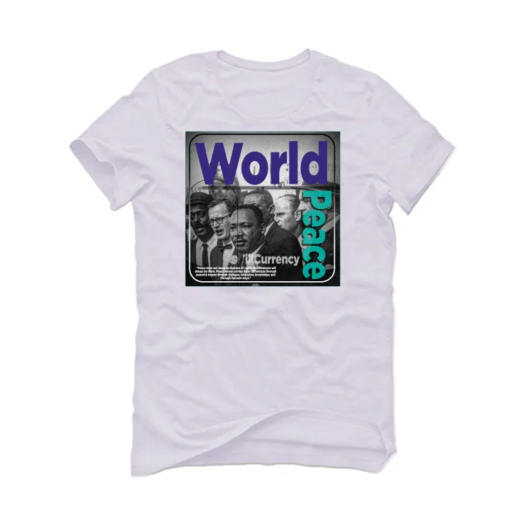 AIR JORDAN 1 MID BLACK GRAPE | ILLCURRENCY White T-Shirt (WORLD PEACE)