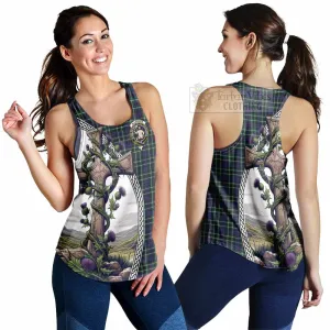 Allardice Tartan Women's Racerback Tanks with Family Crest and St. Andrew's Cross Accented by Thistle Vines