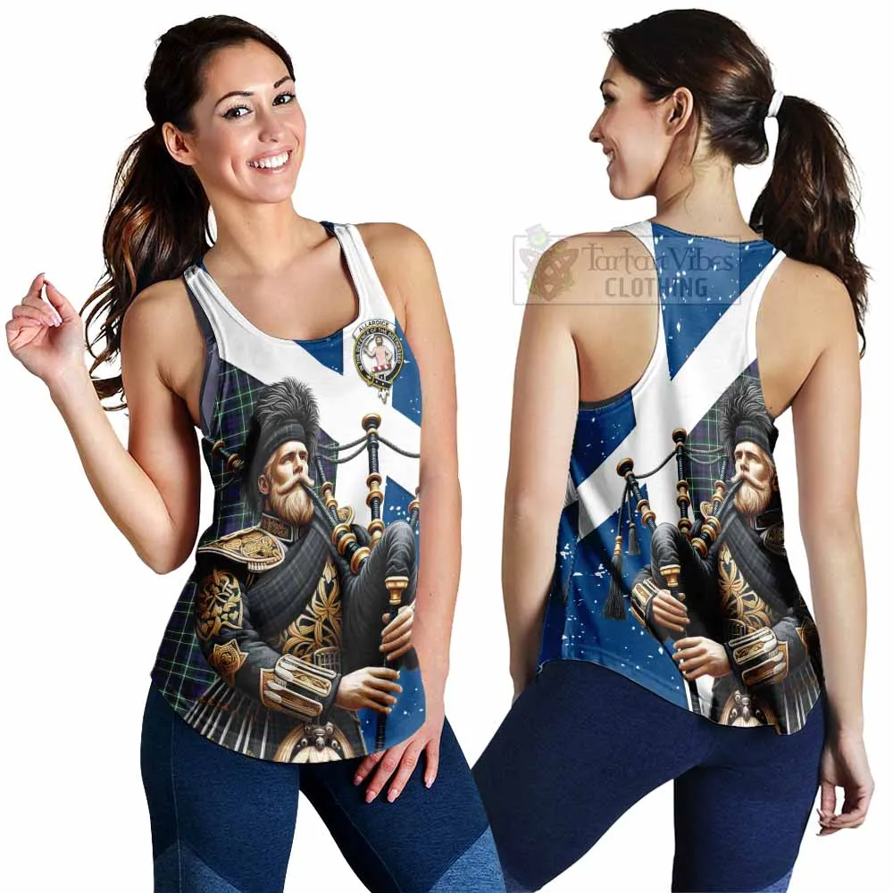 Allardice Tartan Women's Racerback Tanks with Family Crest Scottish Bagpiper Vibes