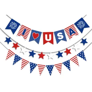 American Independence Day Decoration Pentagram Love USA Pull Flag Banner