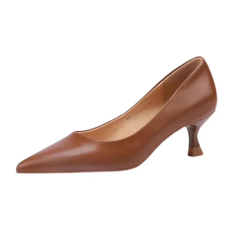 Amozae-Luxury Pumps Shoes for Women Heeled Woman Medium Heel Stiletto Heels High Sandal Party Office 2019 Elegant Brown Small Heel Sexy