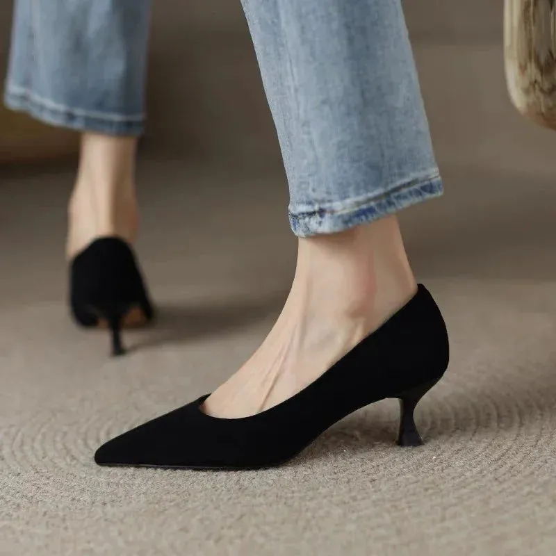 Amozae-Luxury Pumps Shoes for Women Heeled Woman Medium Heel Stiletto Heels High Sandal Party Office 2019 Elegant Brown Small Heel Sexy