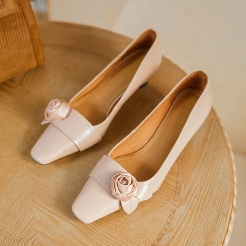 Amozae Wedding Ladies Shoes Prom Middle Heel Square Head Women's Pumps Elegant Fairy Style Gentle Female Single Shoes