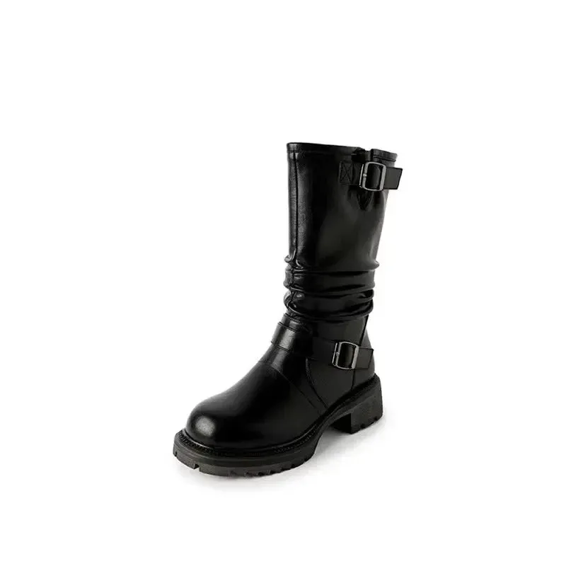 Amozae-Woman Boots Knee High Platfrom Studded Spring Summer Knight Combat Gothic Elegant Medium Heel Women's Shoes Motorcycle Footwear