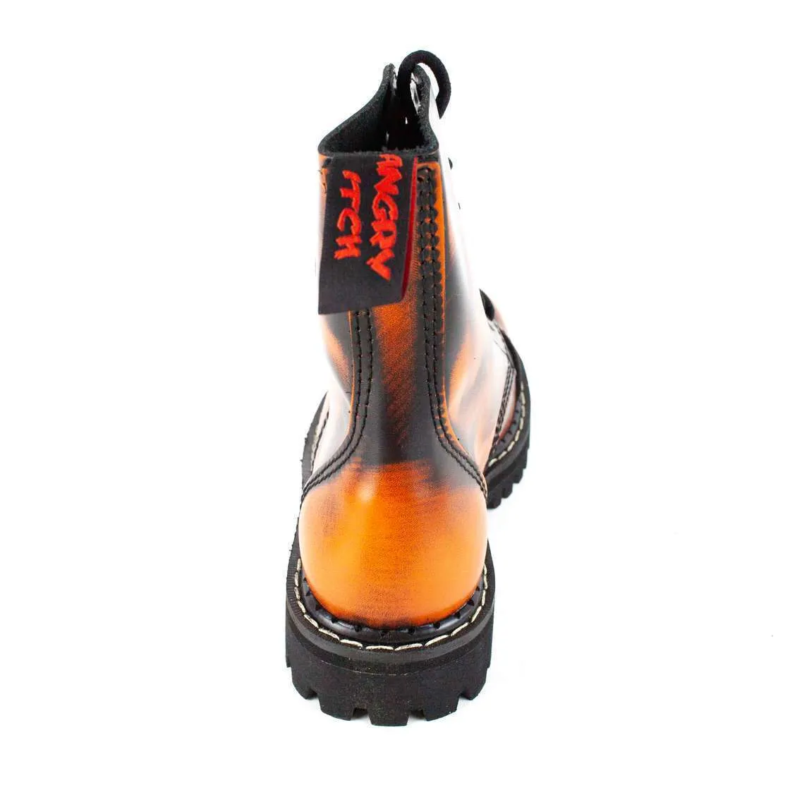 Angry Itch 8 Hole Black Leather Orange Rub Off Combat Ranger Boots Steel Toe