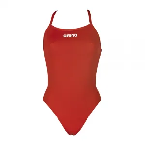 Arena Girl's Solid Lightech Swimming Suit-Red