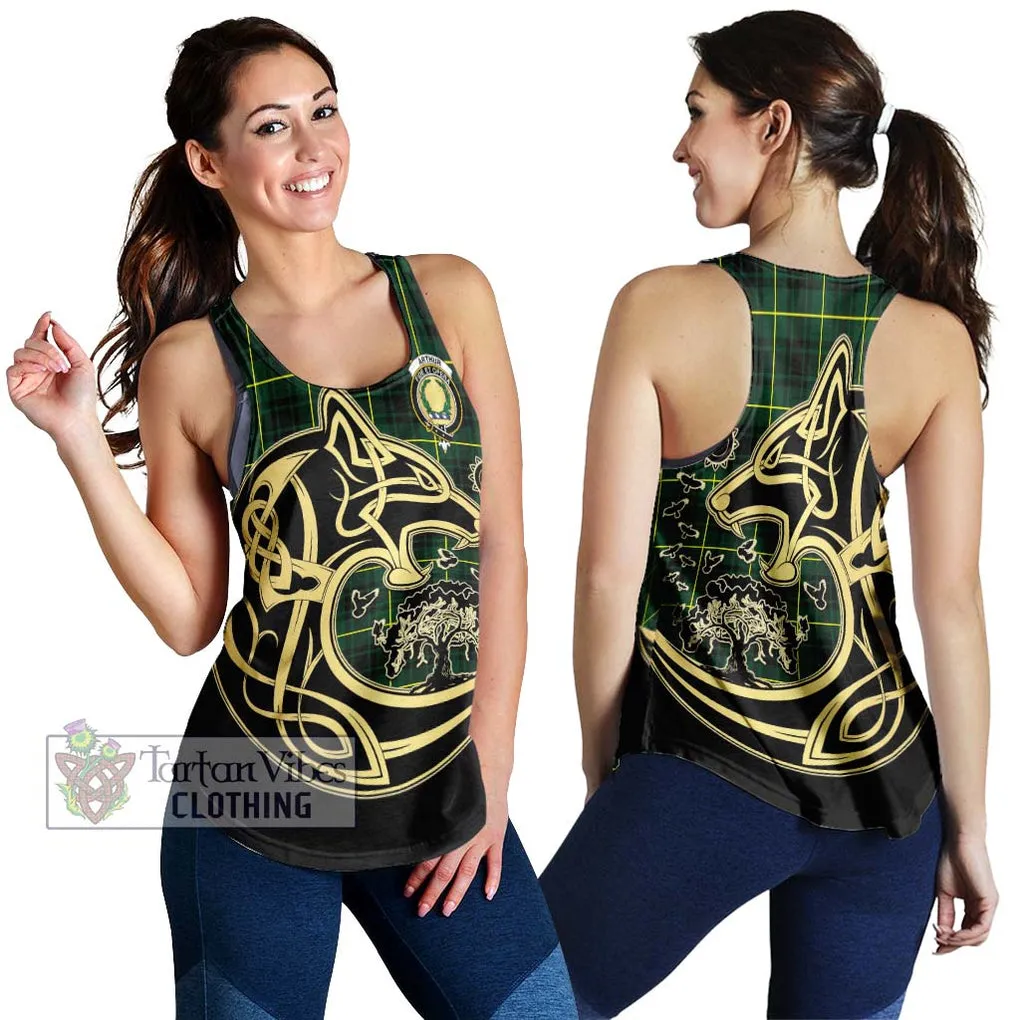 Arthur Modern Tartan Women's Racerback Tanks with Family Crest Celtic Wolf Style