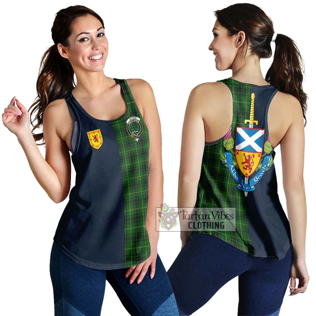 Arthur Tartan Women's Racerback Tanks Alba with Scottish Lion Royal Arm Half Style