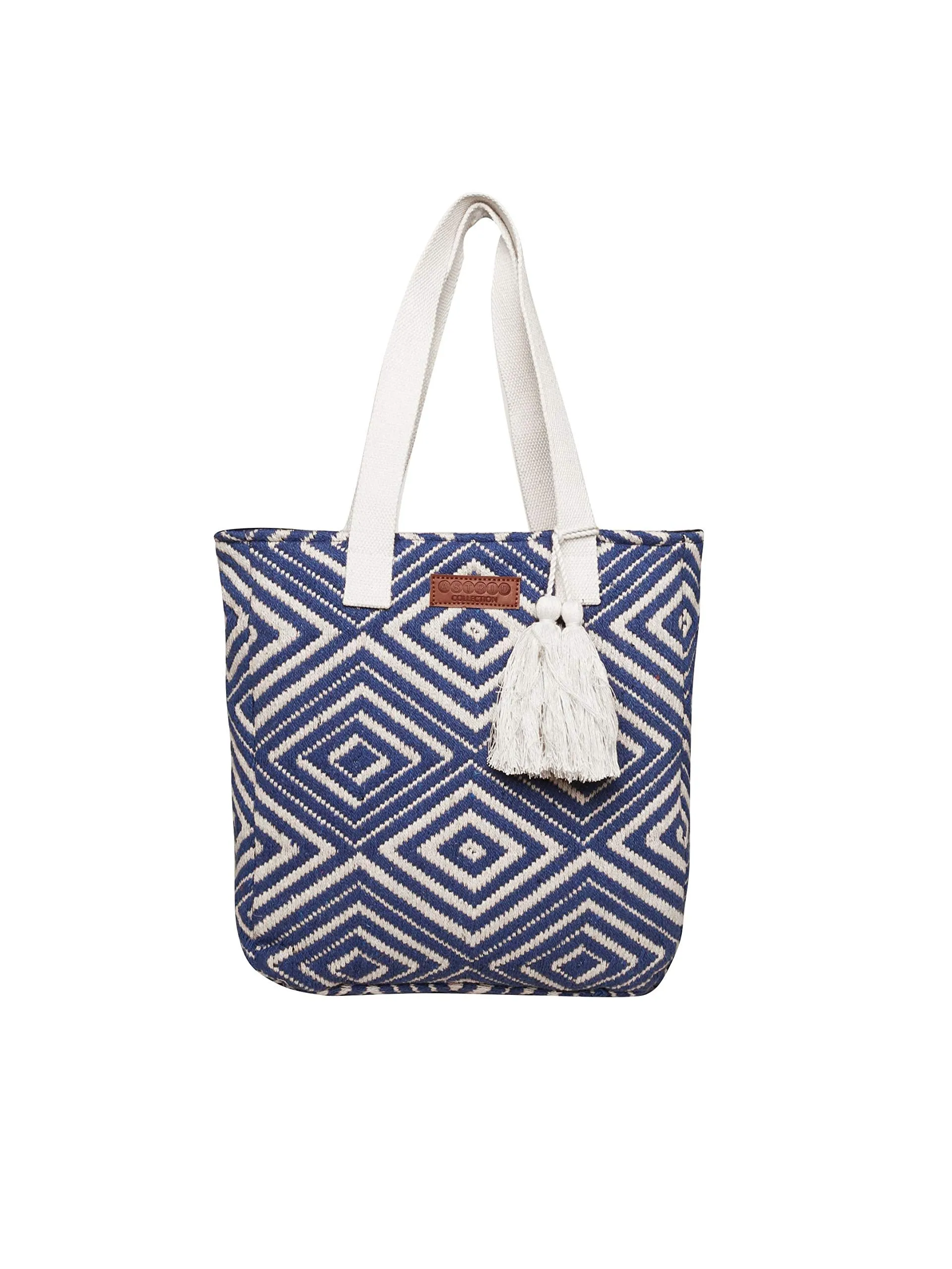 ASTRID Blue Diamond Textured Cotton Tote Bag