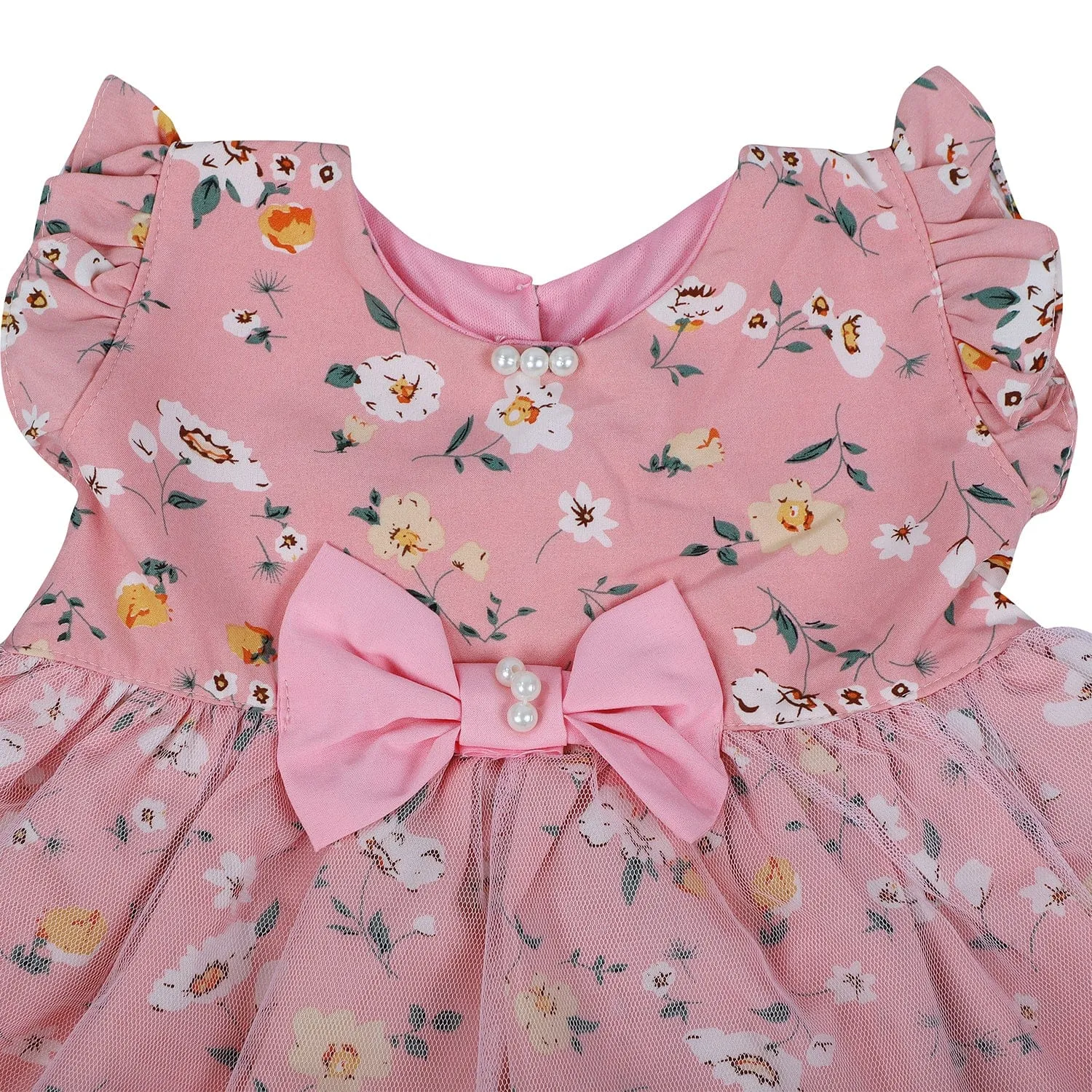 Baby Moo Elegant Pearl And Floral Layered Party Dress - Pink