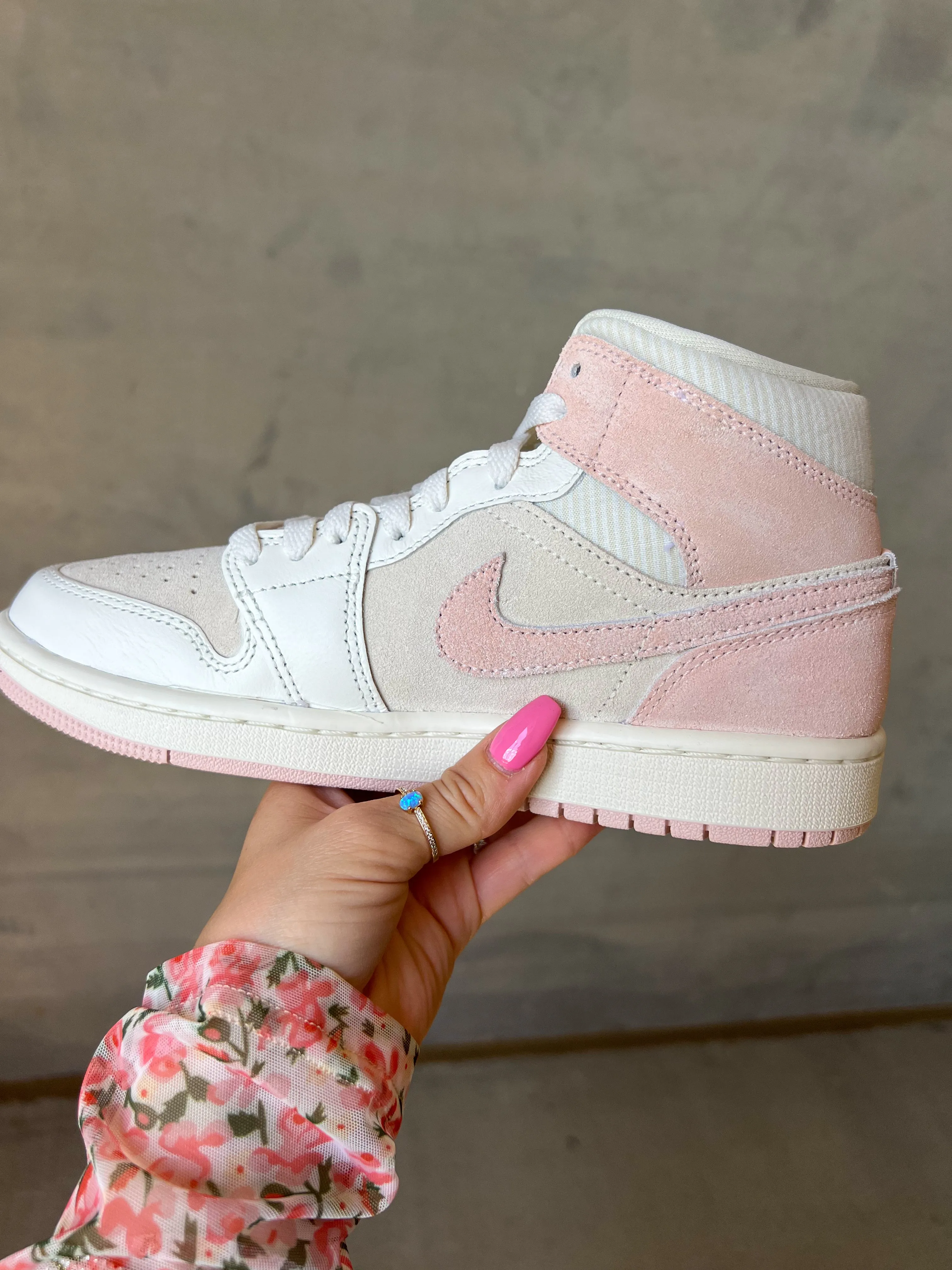 Baby Pink Swarovski Womens Nike Air Jordan 1 Mid Shoes