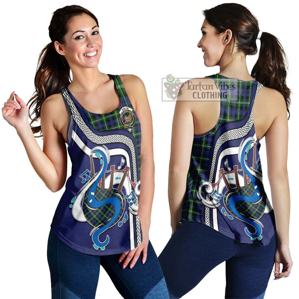 Baillie of Polkemmet Tartan Women's Racerback Tanks with Epic Bagpipe Style