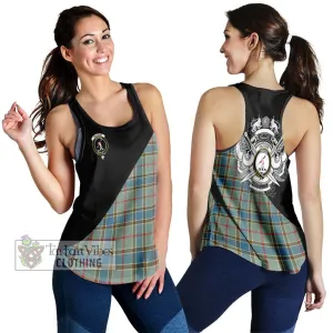 Balfour Blue Tartan Women's Racerback Tanks with Family Crest and Military Logo Style