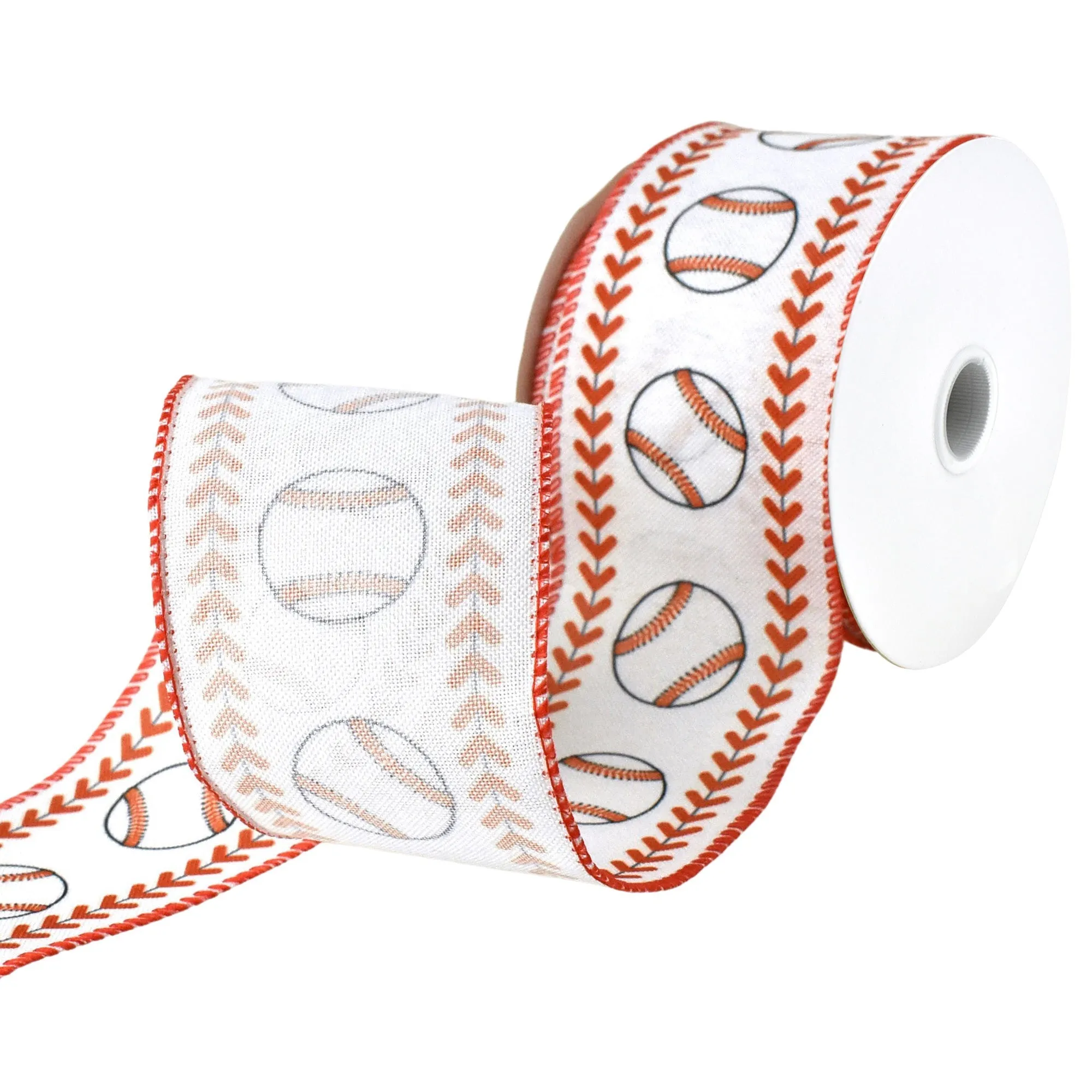 Baseball Stitched Edge Sports Wired Ribbon, 2-1/2-Inch, 10-Yard