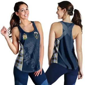 Bell Tartan Women's Racerback Tanks with Family Crest and Scottish Thistle Vibes Sport Style