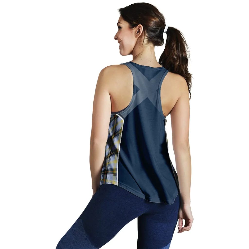 Bell Tartan Women's Racerback Tanks with Family Crest and Scottish Thistle Vibes Sport Style