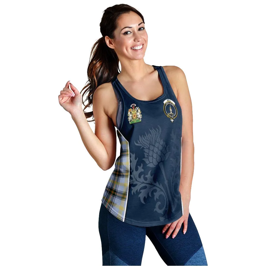 Bell Tartan Women's Racerback Tanks with Family Crest and Scottish Thistle Vibes Sport Style