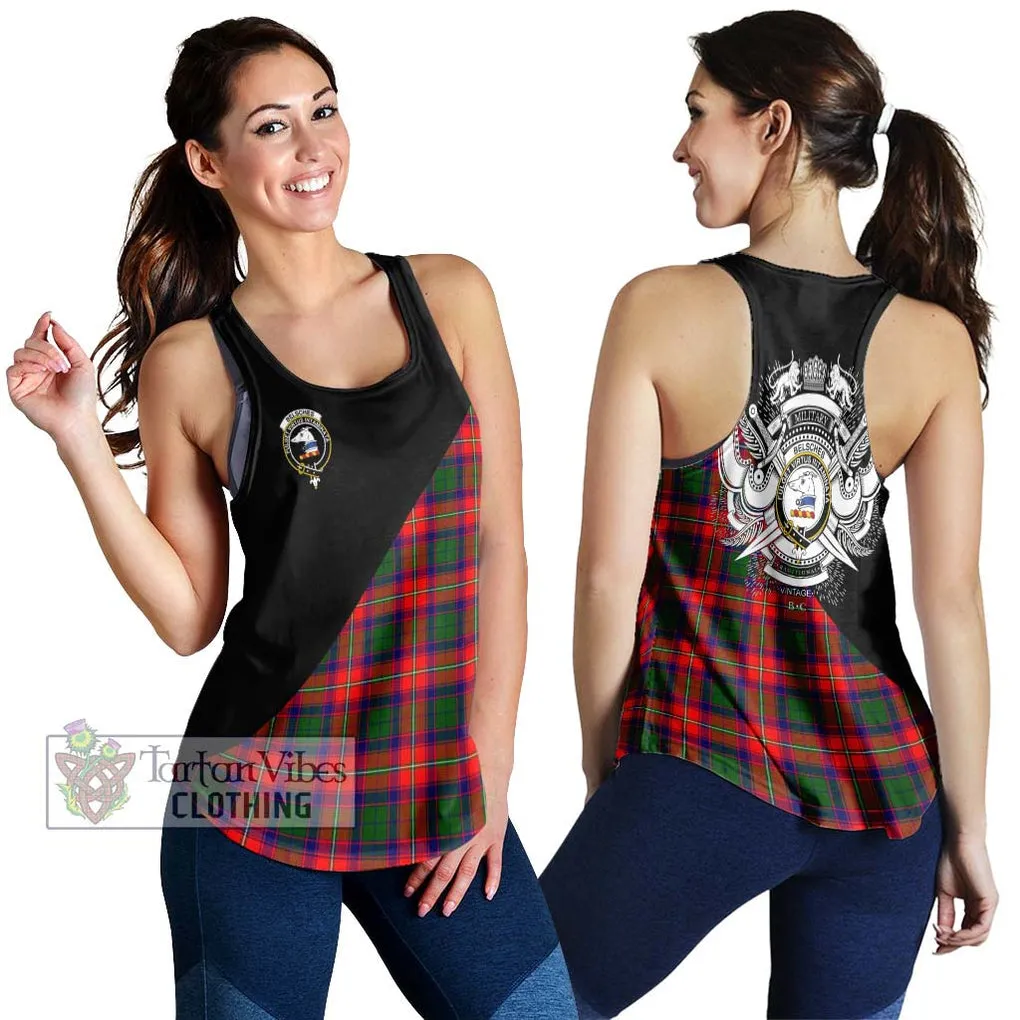 Belsches Tartan Women's Racerback Tanks with Family Crest and Military Logo Style