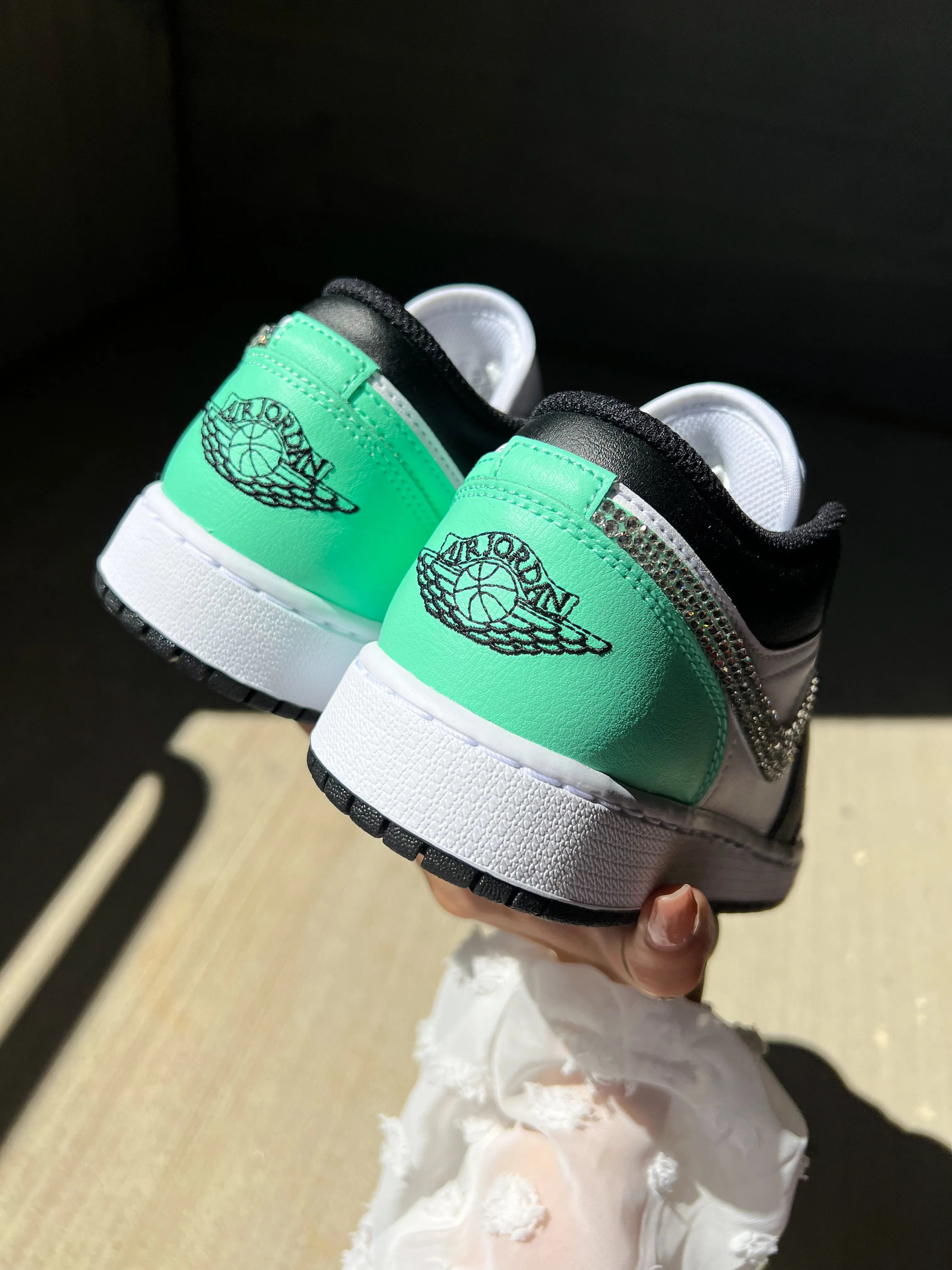 Black Mint Swarovski Women’s Air Jordan 1 Low Shoes