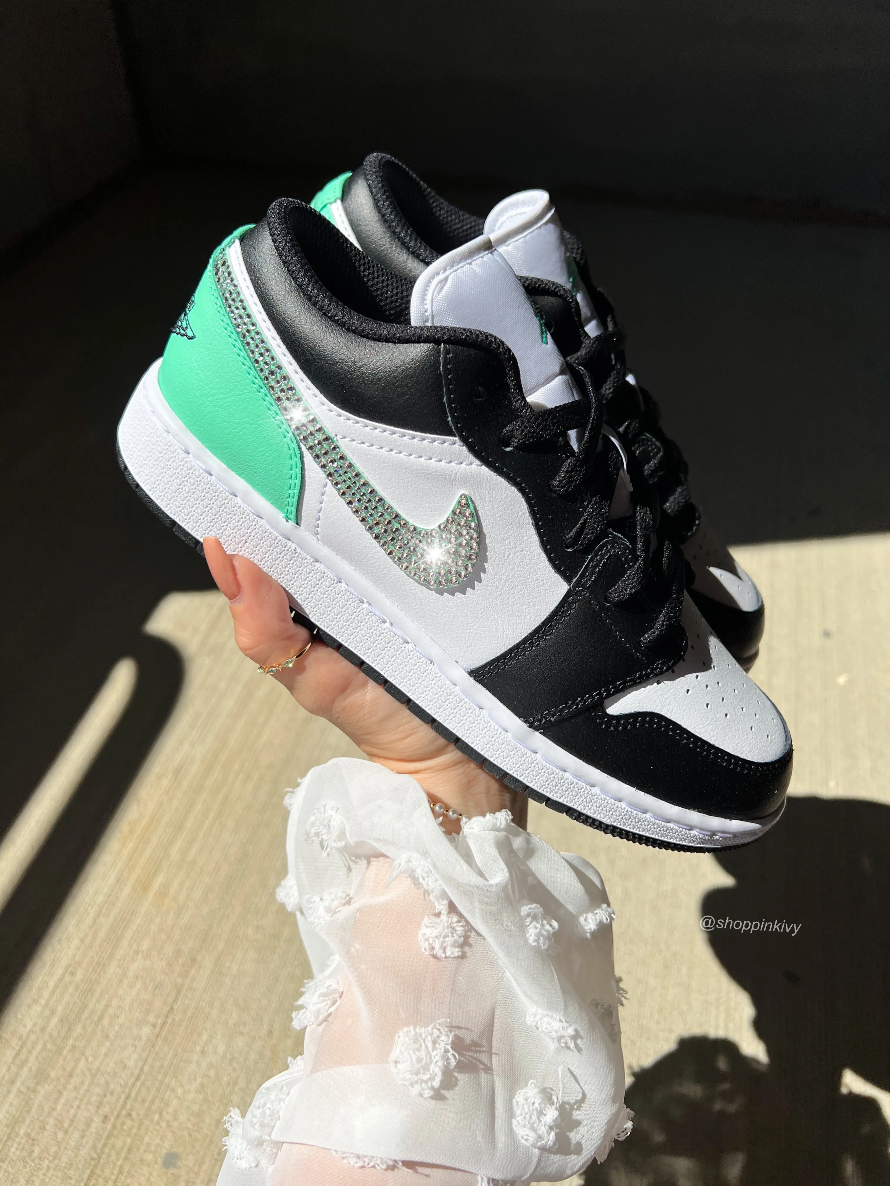 Black Mint Swarovski Women’s Air Jordan 1 Low Shoes