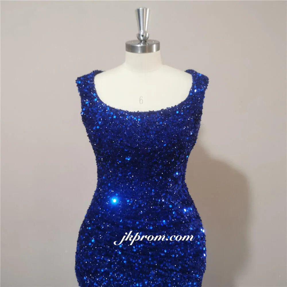 Bling Royal Blue Long Evening Dress High Slit Sequins Party Gowns For Wedding,Graduation Dresses,Best Prom Dresses