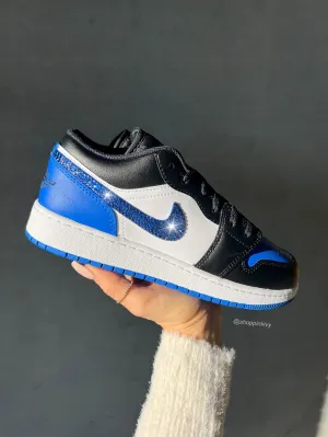 Blue Swarovski Women’s Air Jordan Retro 1 Low Shoes