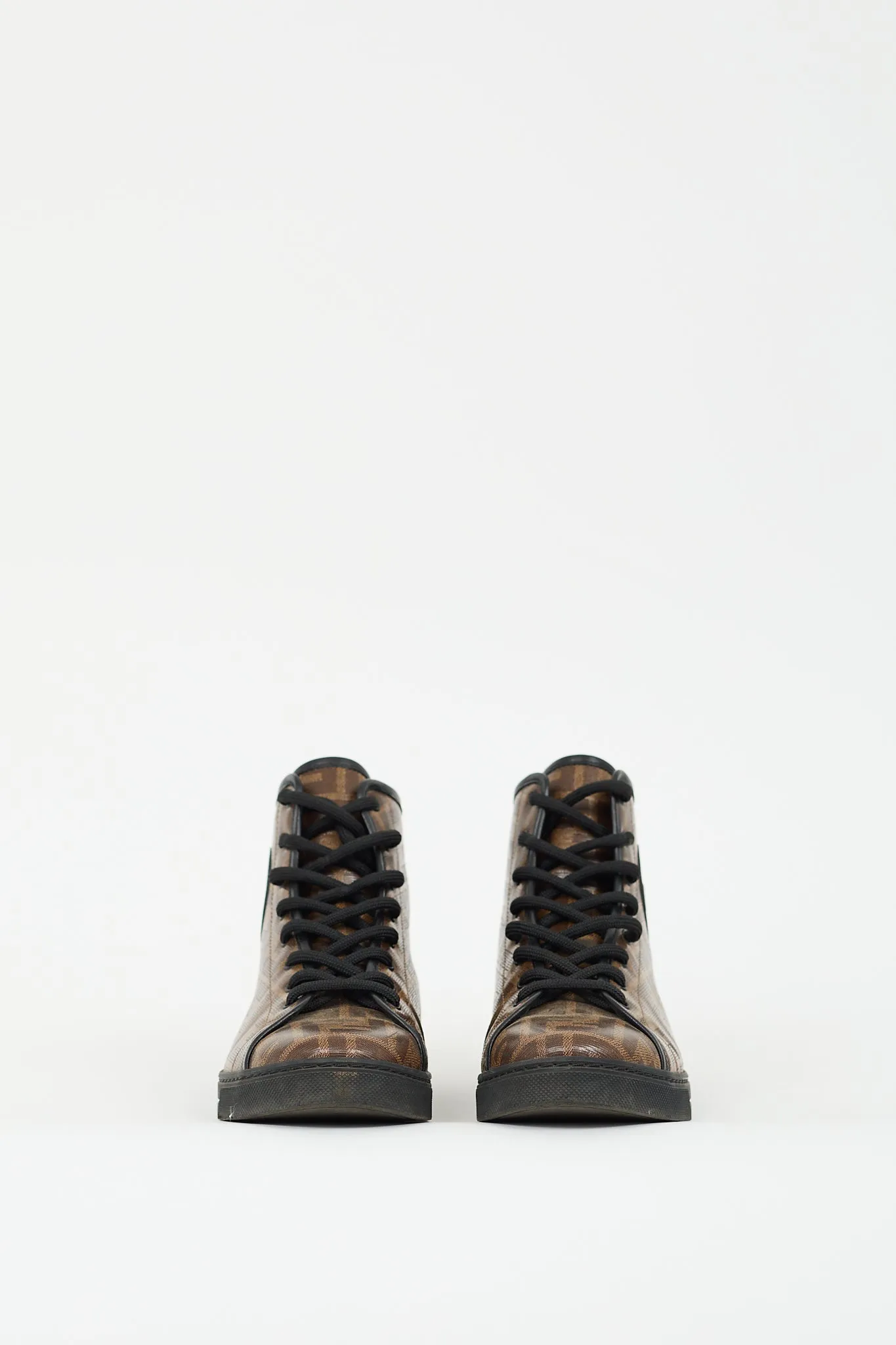 Brown Coated Canvas FF Zucca High Top Sneaker