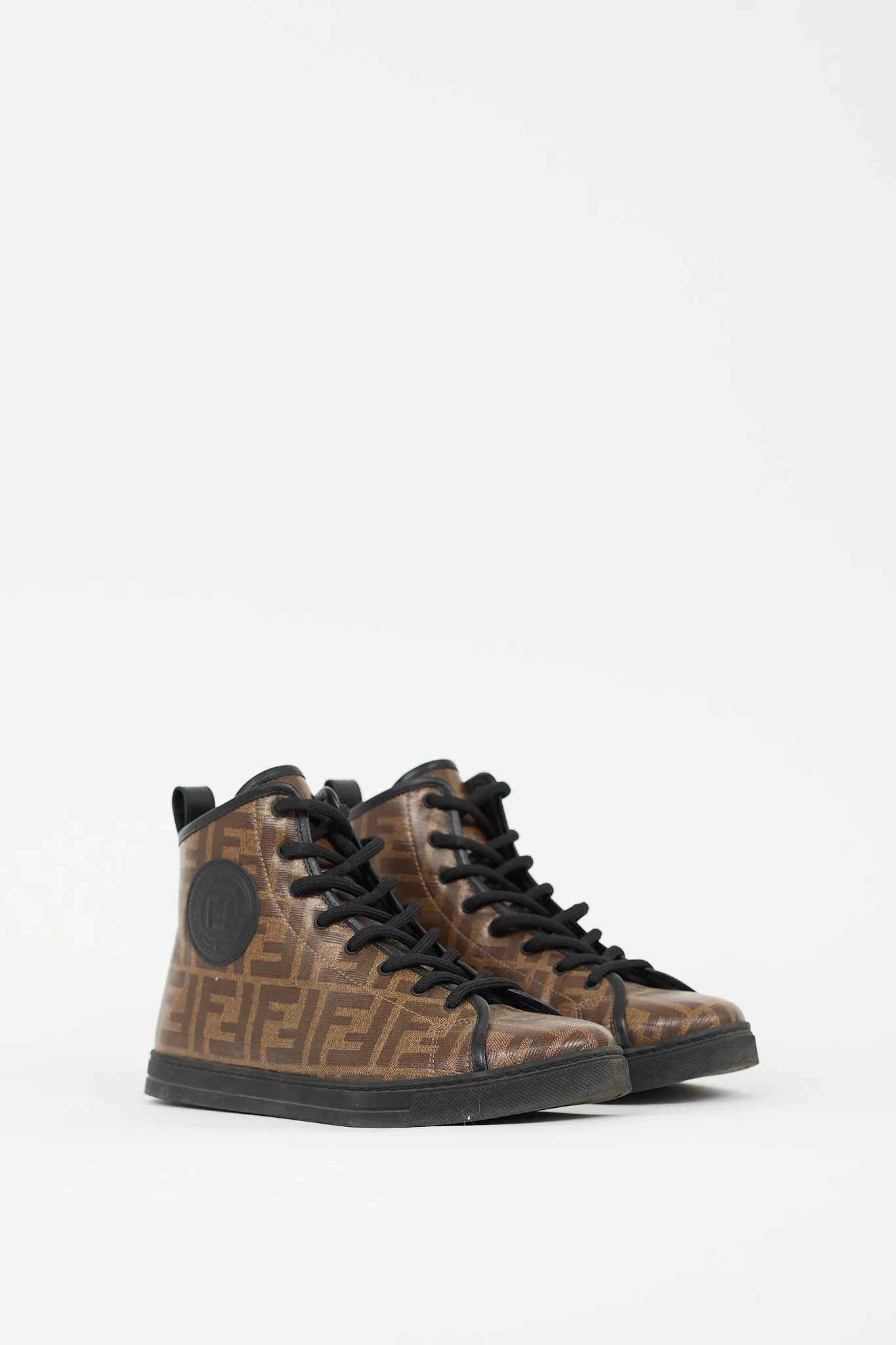 Brown Coated Canvas FF Zucca High Top Sneaker