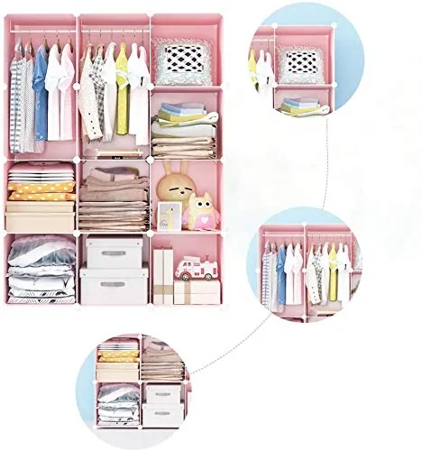 BucketList Baby Wardrobe Organizer - 12-Door Plastic Sheet Kids Storage Rack for Clothes, Kids Furniture, Living Room, Bedroom, Small Accessories (Pink Variants Animal Print)