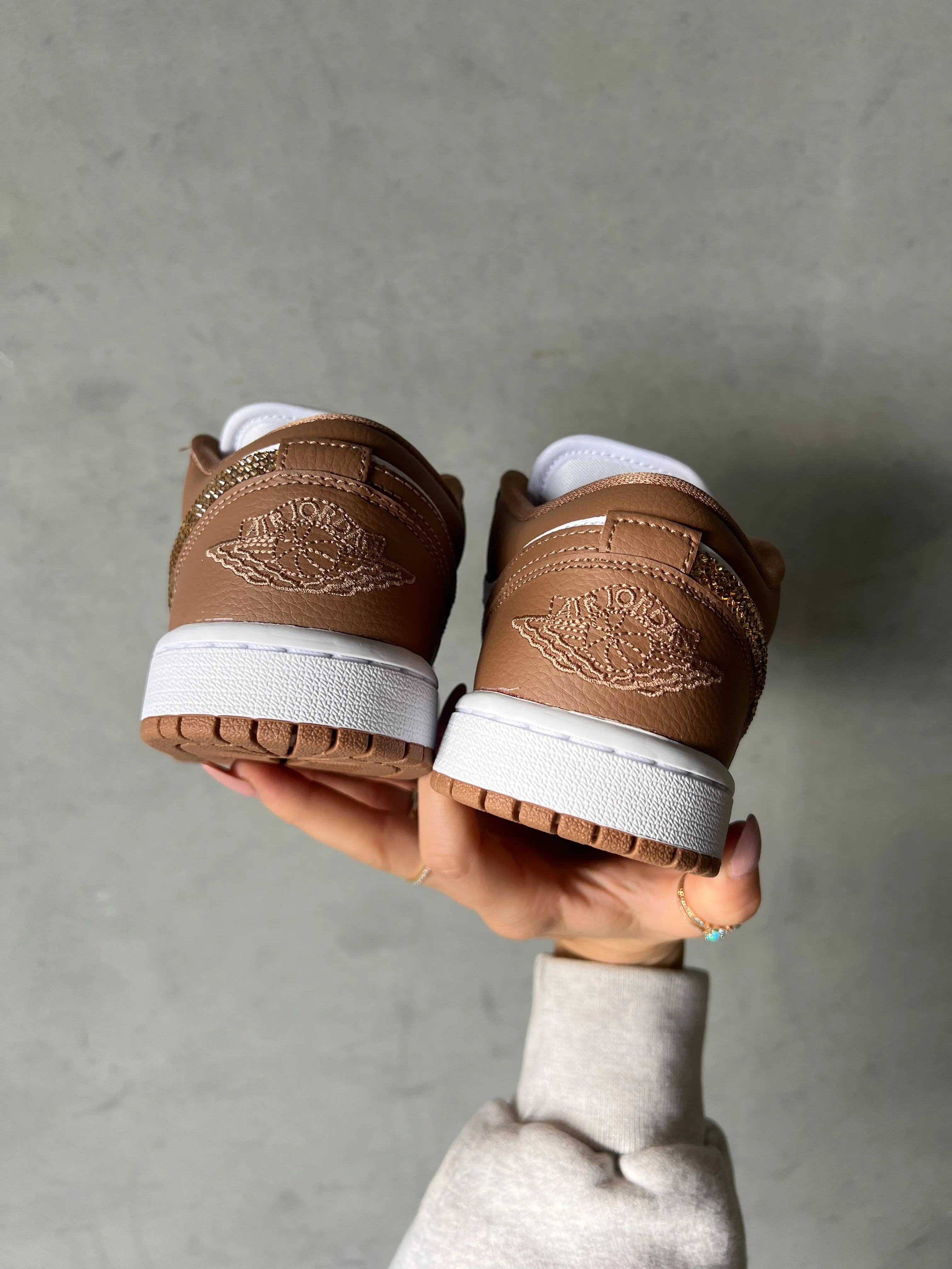 Caramel Brown Gold Swarovski Women’s Air Jordan Retro 1 Low Shoes