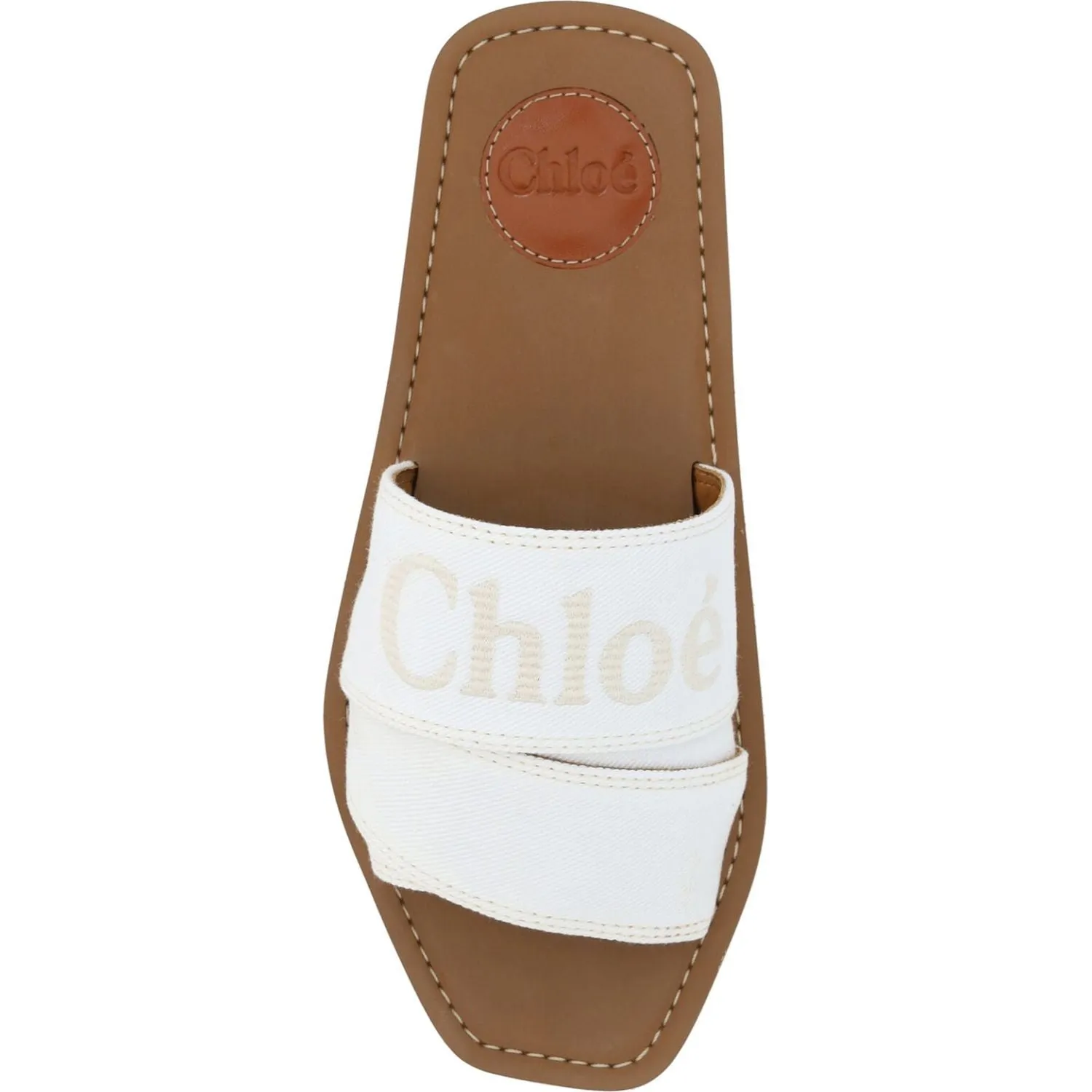 Chloé Elegant White Cotton Slide Sandals