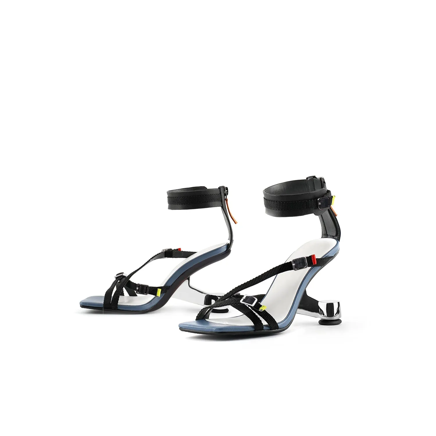 Color Block Strappy Leather Sandals