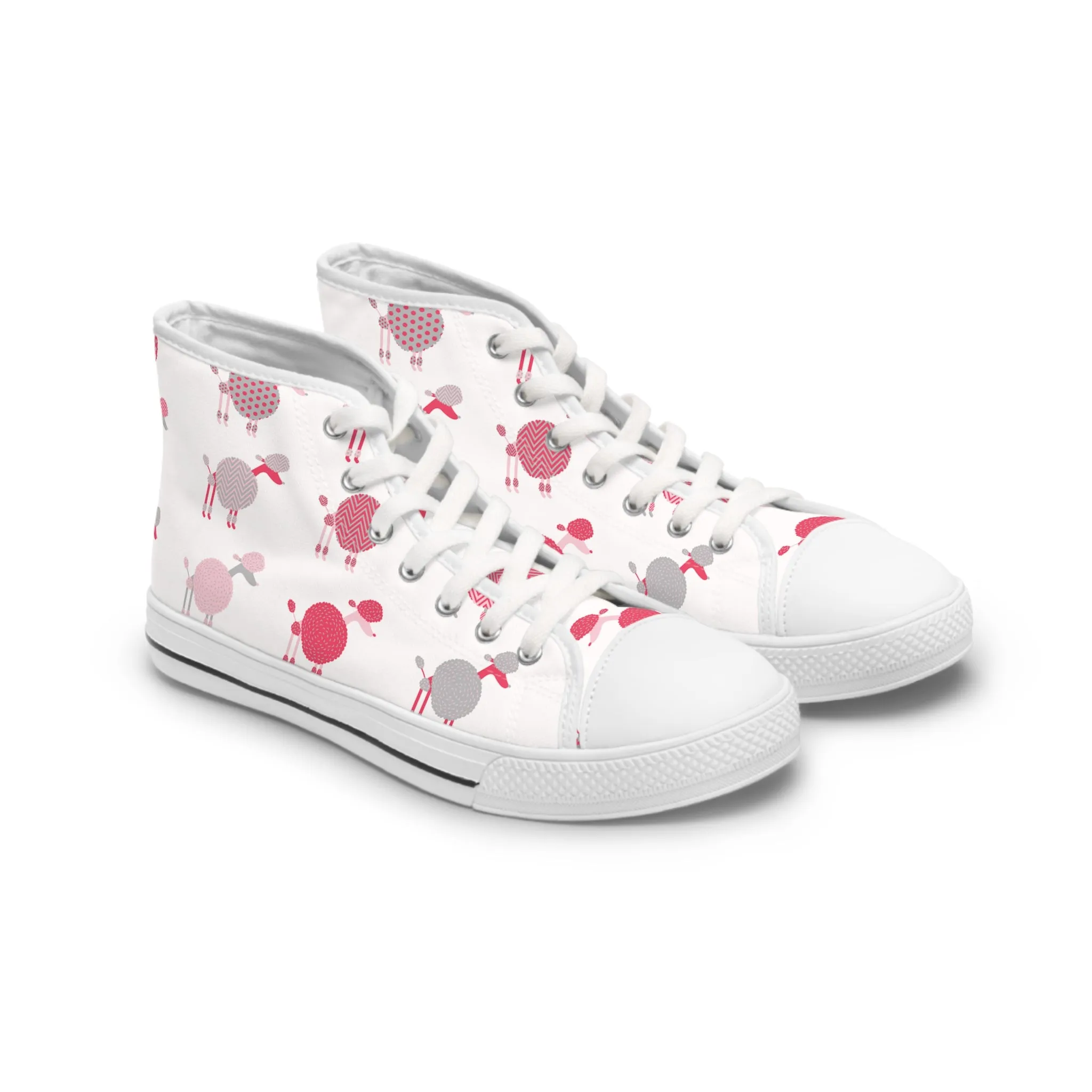 Cute Pink Grey Poodle Women's High Top Sneakers