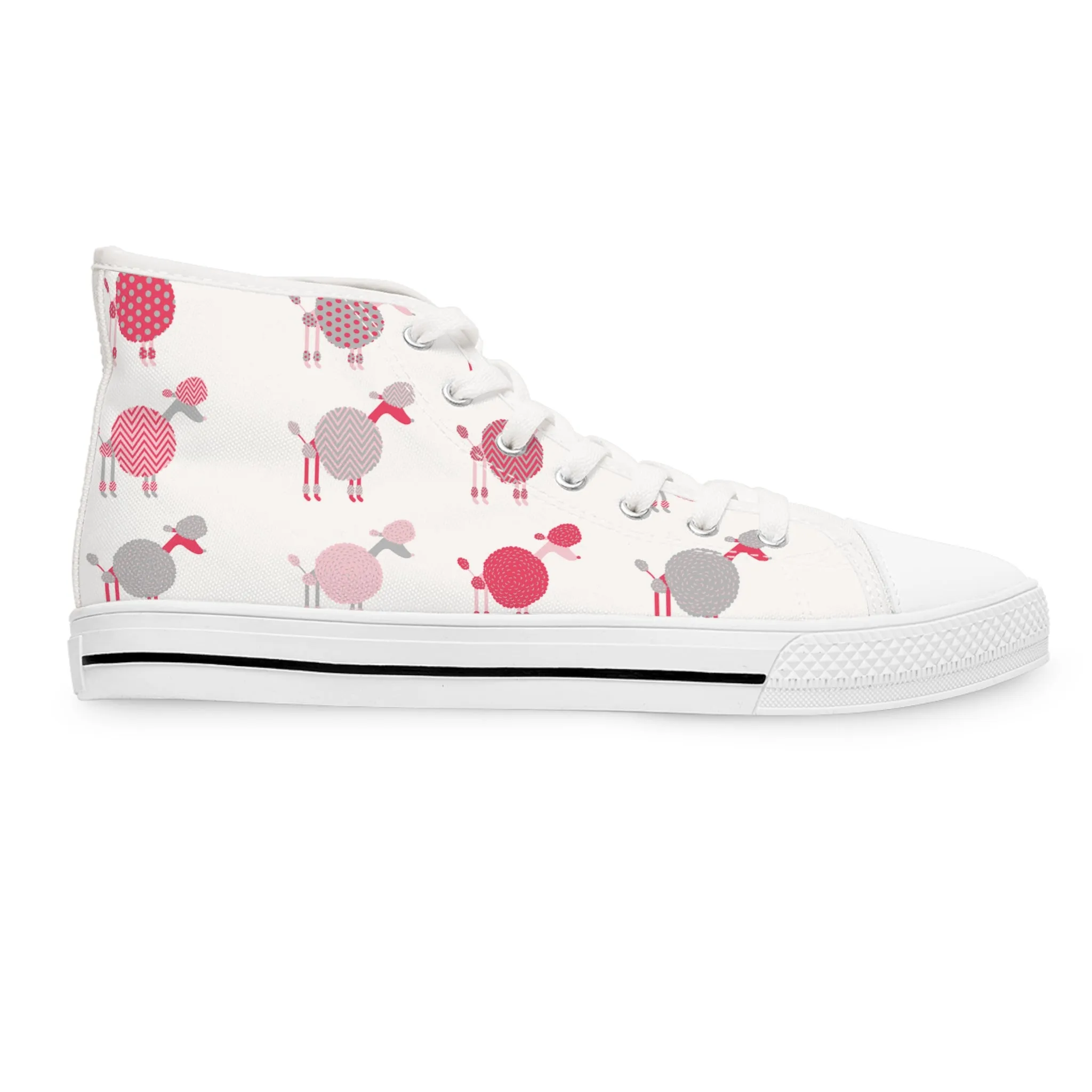 Cute Pink Grey Poodle Women's High Top Sneakers