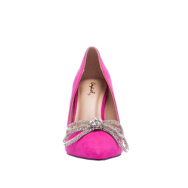 Destiny glitter bow high heels, Fuchsia