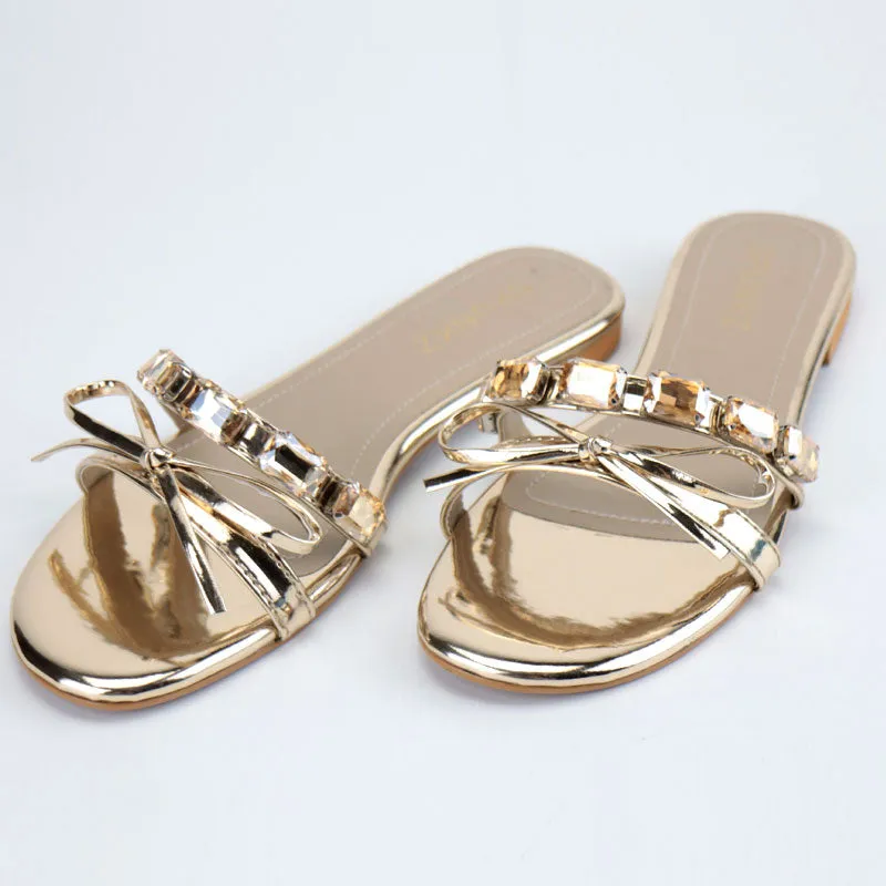 Elegant Bow Stones Metallic Sandal