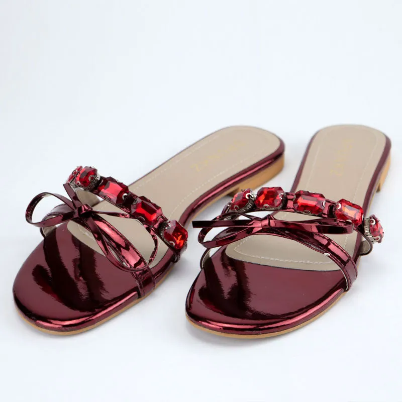 Elegant Bow Stones Metallic Sandal