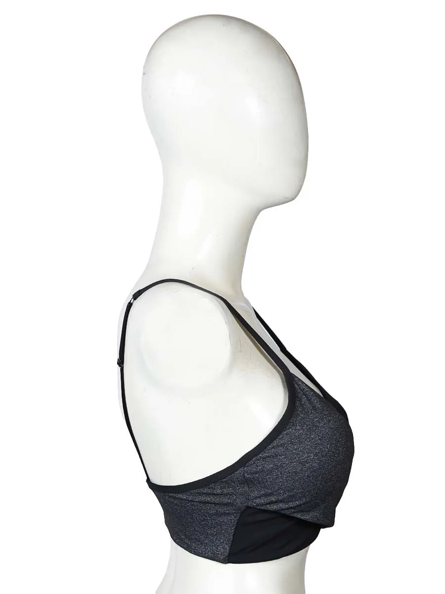 Elegant Cross Stack - Sports Bra - Dark Grey / Black