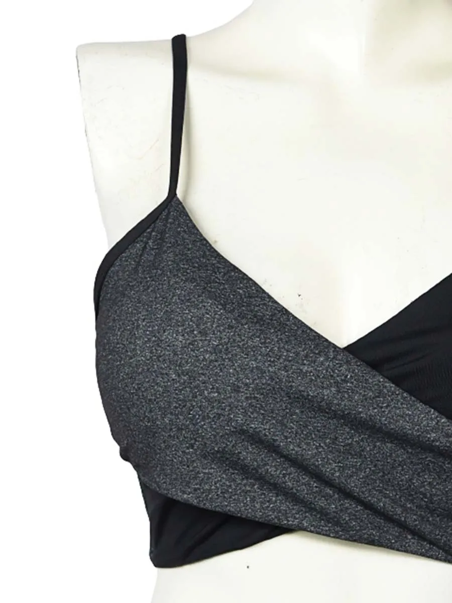 Elegant Cross Stack - Sports Bra - Dark Grey / Black