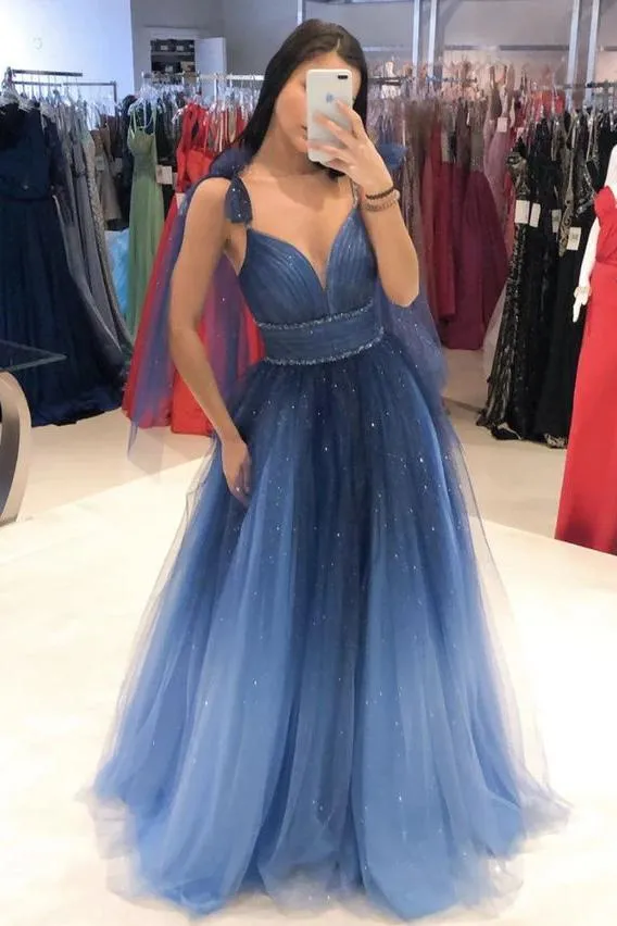 Elegant Tulle Long Prom Dress Backless Evening Dresses for Women