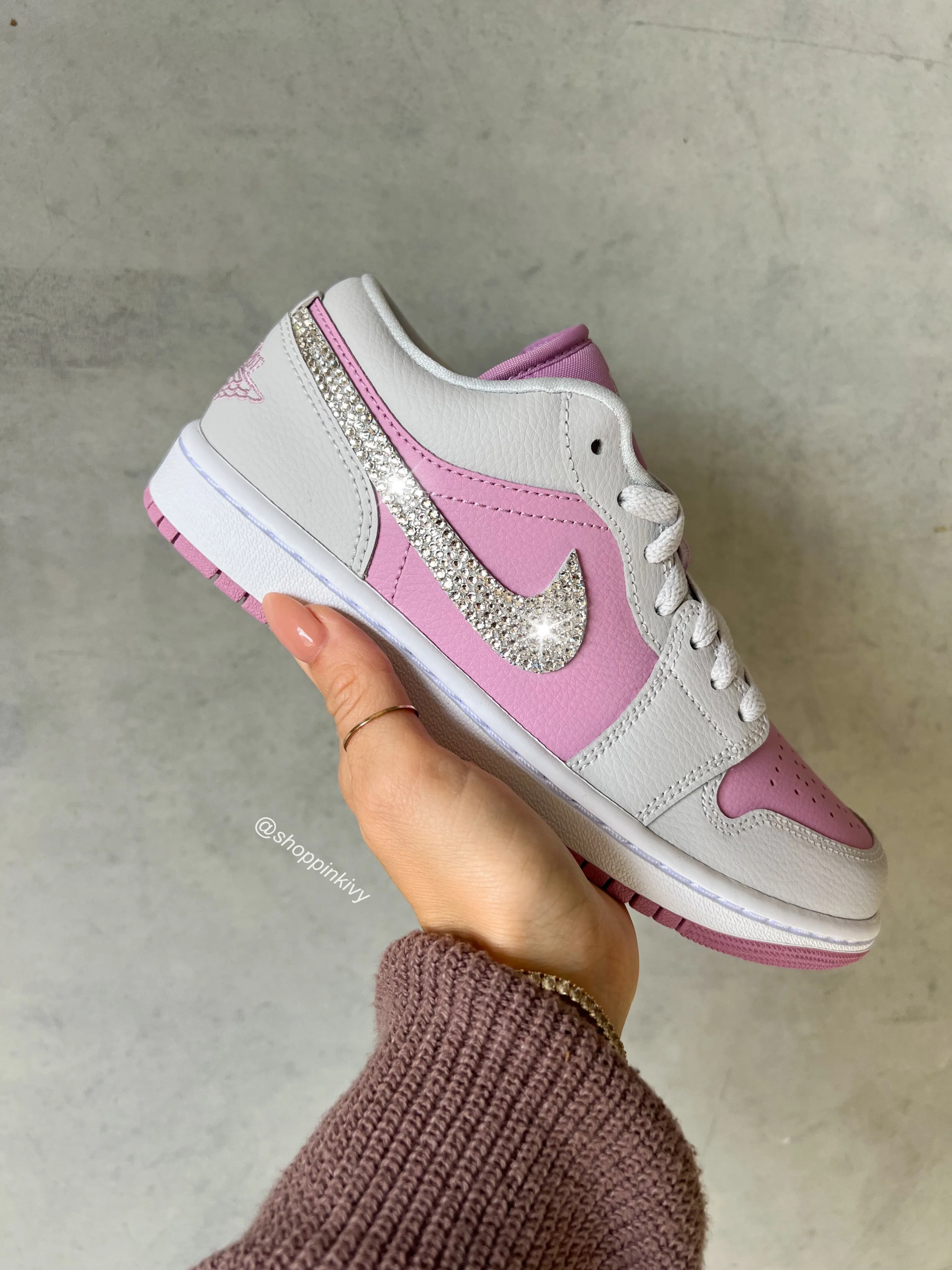 Fall ‘24 Pink Swarovski Women’s Air Jordan Retro 1 Low Shoes