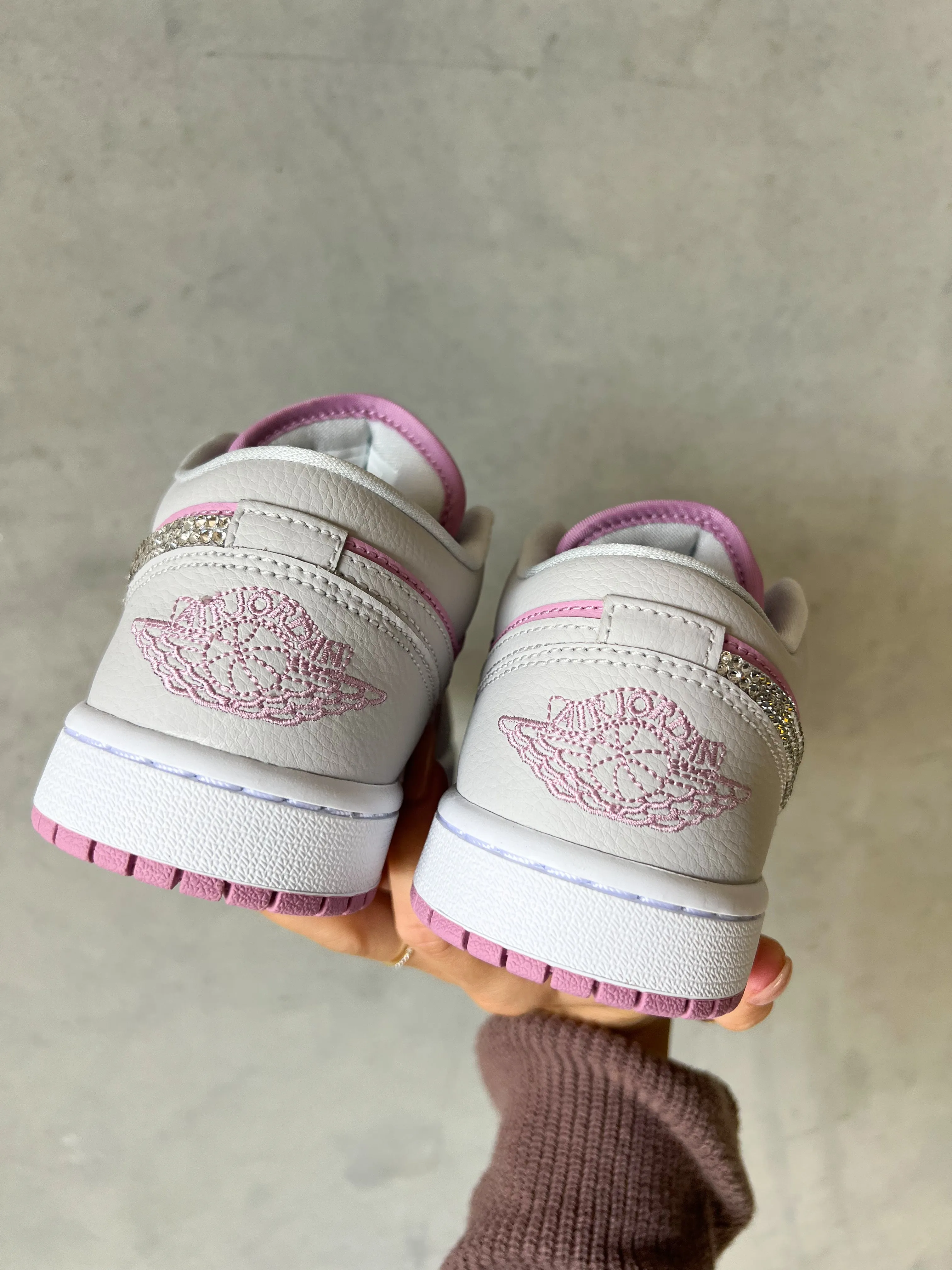 Fall ‘24 Pink Swarovski Women’s Air Jordan Retro 1 Low Shoes