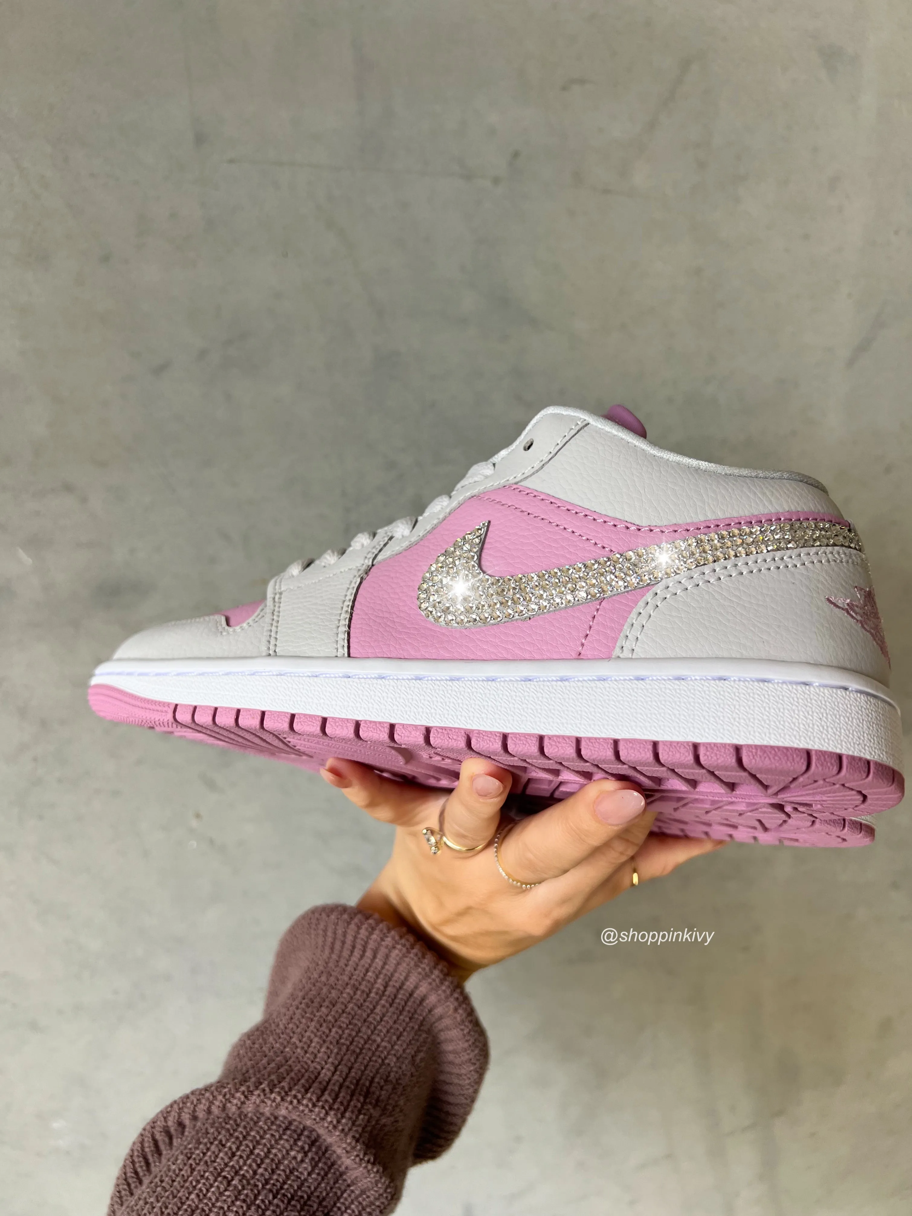 Fall ‘24 Pink Swarovski Women’s Air Jordan Retro 1 Low Shoes