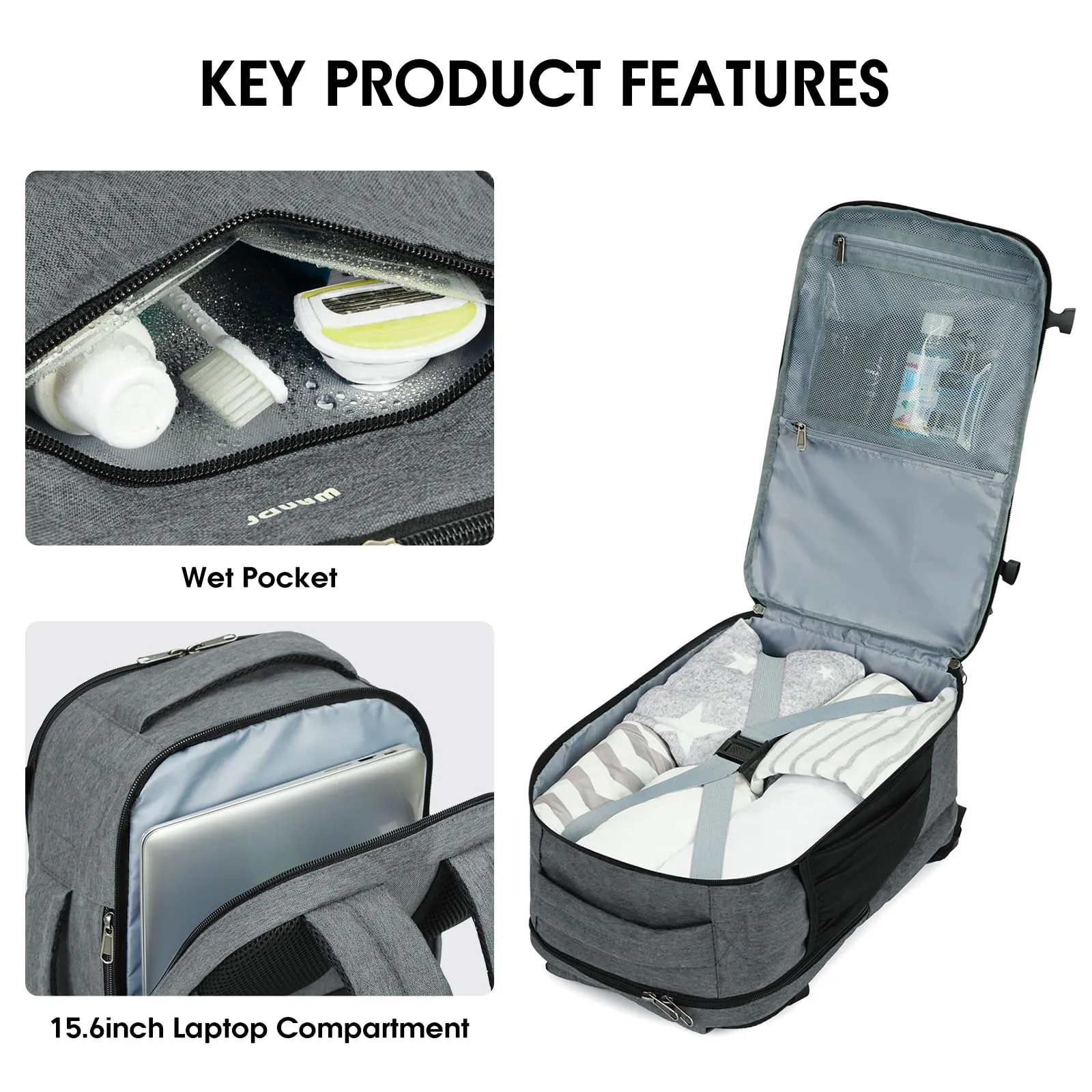 Full Opening Travel Hand Luggage Backpack with Wet Pocket